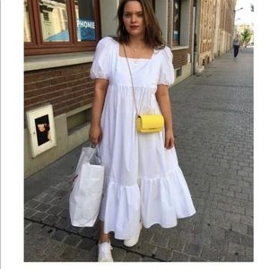 H&M pouf sleeve white summer midi dress 2020